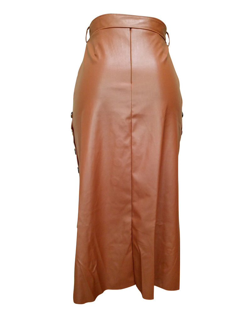 Cross-border foreign trade European and American leather skirt Amazon women's clothing hot sale split slim mid-length hip half PU skirt generation hair