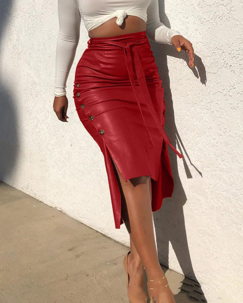 Cross-border foreign trade European and American leather skirt Amazon women's clothing hot sale split slim mid-length hip half PU skirt generation hair