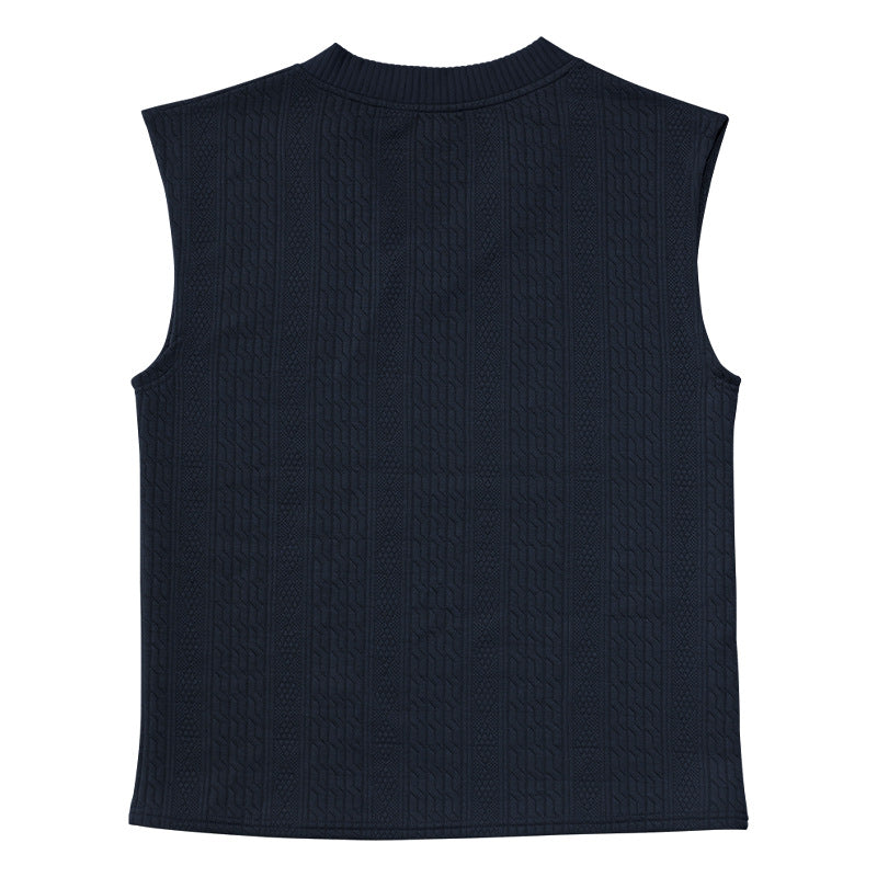 Independent Station Cross-border New plus size European and American Men's Casual V-neck Loose Jacquard Knit Sleeveless Vest Top
