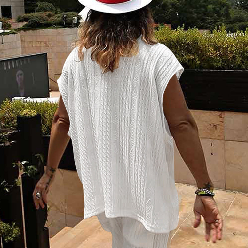 Independent Station Cross-border New plus size European and American Men's Casual V-neck Loose Jacquard Knit Sleeveless Vest Top