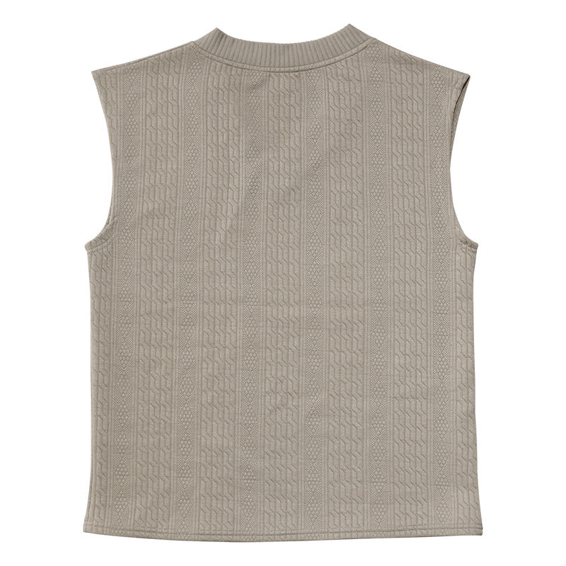 Independent Station Cross-border New plus size European and American Men's Casual V-neck Loose Jacquard Knit Sleeveless Vest Top