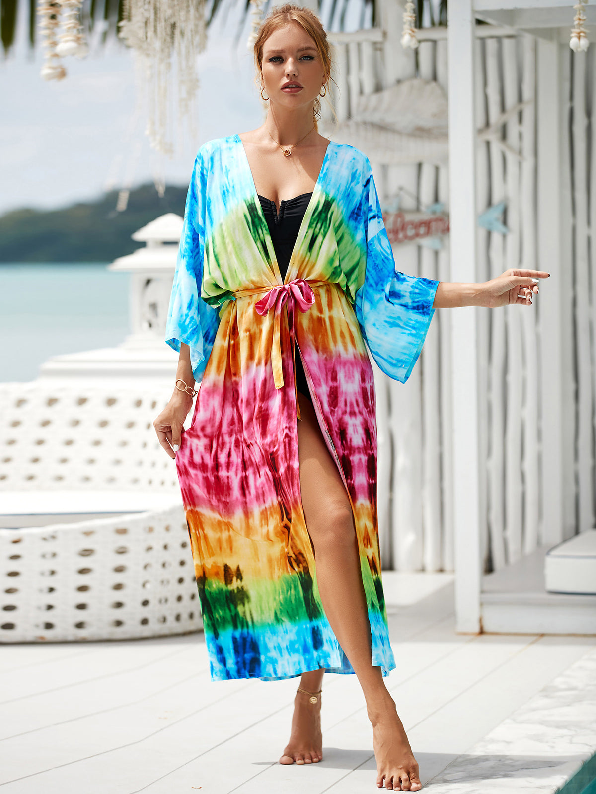 2023 New European and American Cotton Print Beach Jacket Sexy Sun Protection Cardigan Holiday Bikini Overshirt Women
