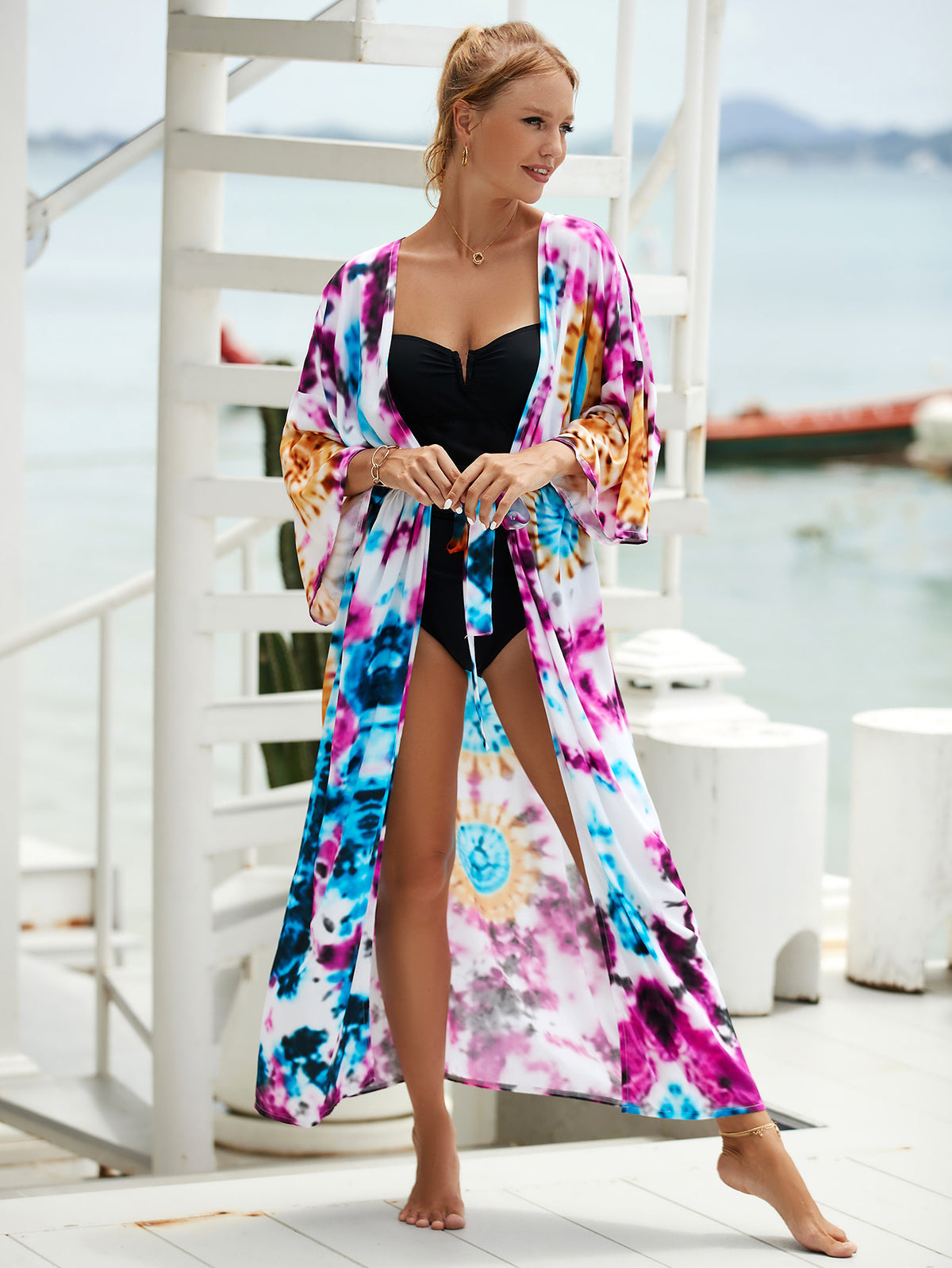 2023 New European and American Cotton Print Beach Jacket Sexy Sun Protection Cardigan Holiday Bikini Overshirt Women