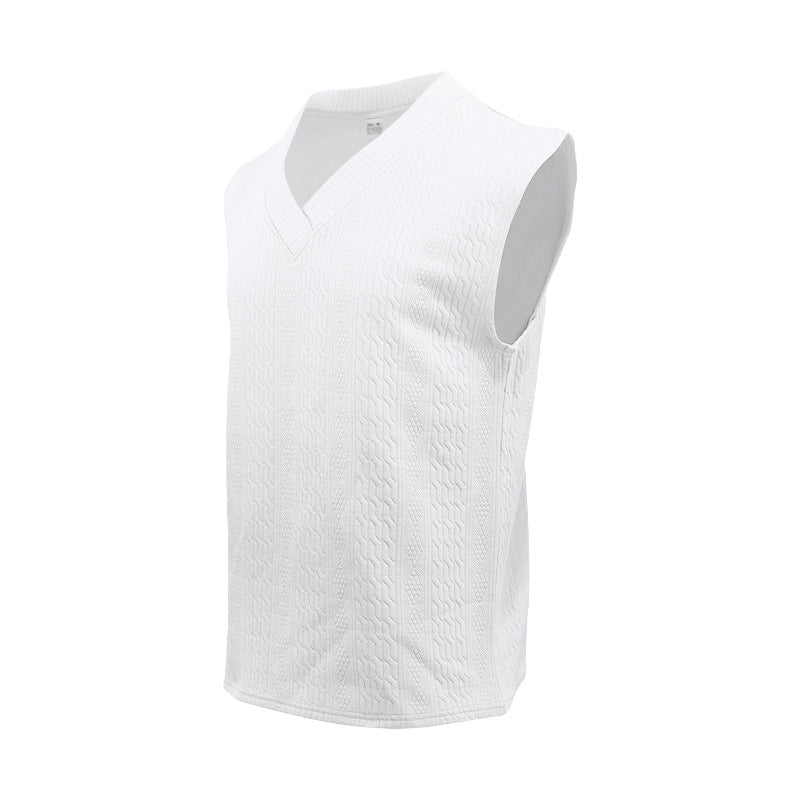 Independent Station Cross-border New plus size European and American Men's Casual V-neck Loose Jacquard Knit Sleeveless Vest Top