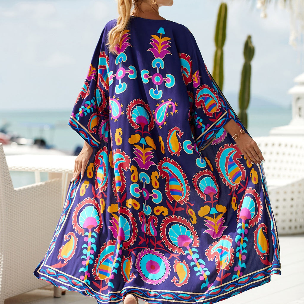 2023 New European and American Cotton Print Beach Jacket Sexy Sun Protection Cardigan Holiday Bikini Overshirt Women