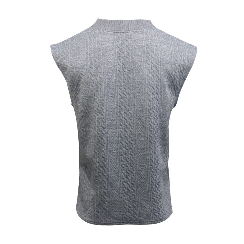 Independent Station Cross-border New plus size European and American Men's Casual V-neck Loose Jacquard Knit Sleeveless Vest Top