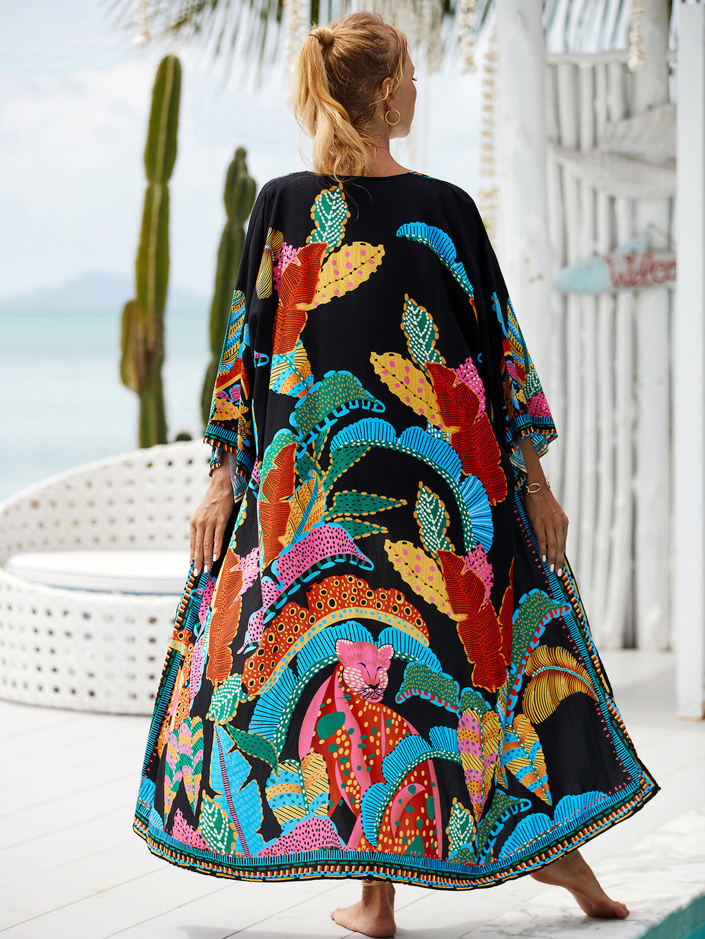 2023 New European and American Cotton Print Beach Jacket Sexy Sun Protection Cardigan Holiday Bikini Overshirt Women