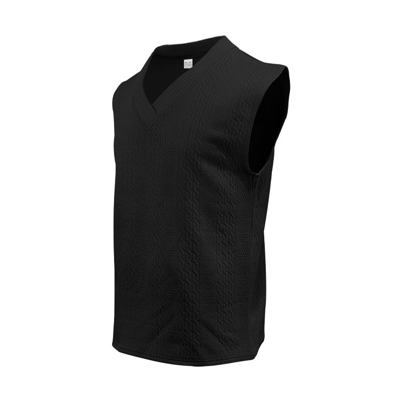 Independent Station Cross-border New plus size European and American Men's Casual V-neck Loose Jacquard Knit Sleeveless Vest Top