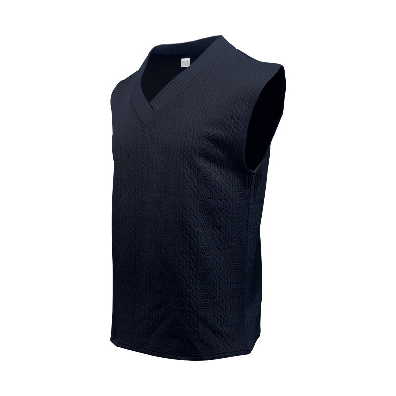 Independent Station Cross-border New plus size European and American Men's Casual V-neck Loose Jacquard Knit Sleeveless Vest Top