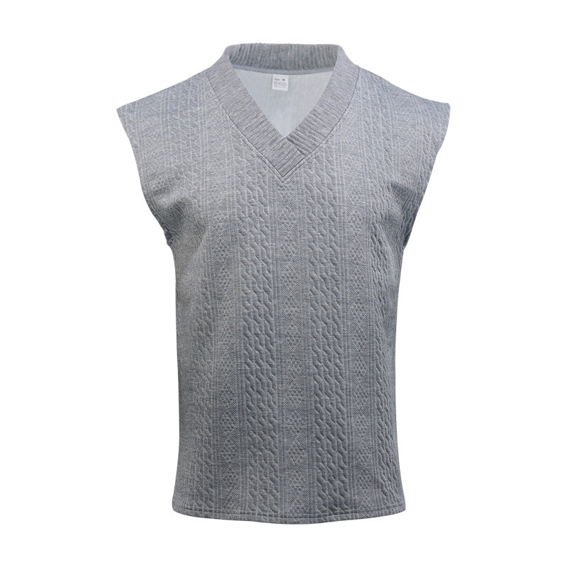 Independent Station Cross-border New plus size European and American Men's Casual V-neck Loose Jacquard Knit Sleeveless Vest Top