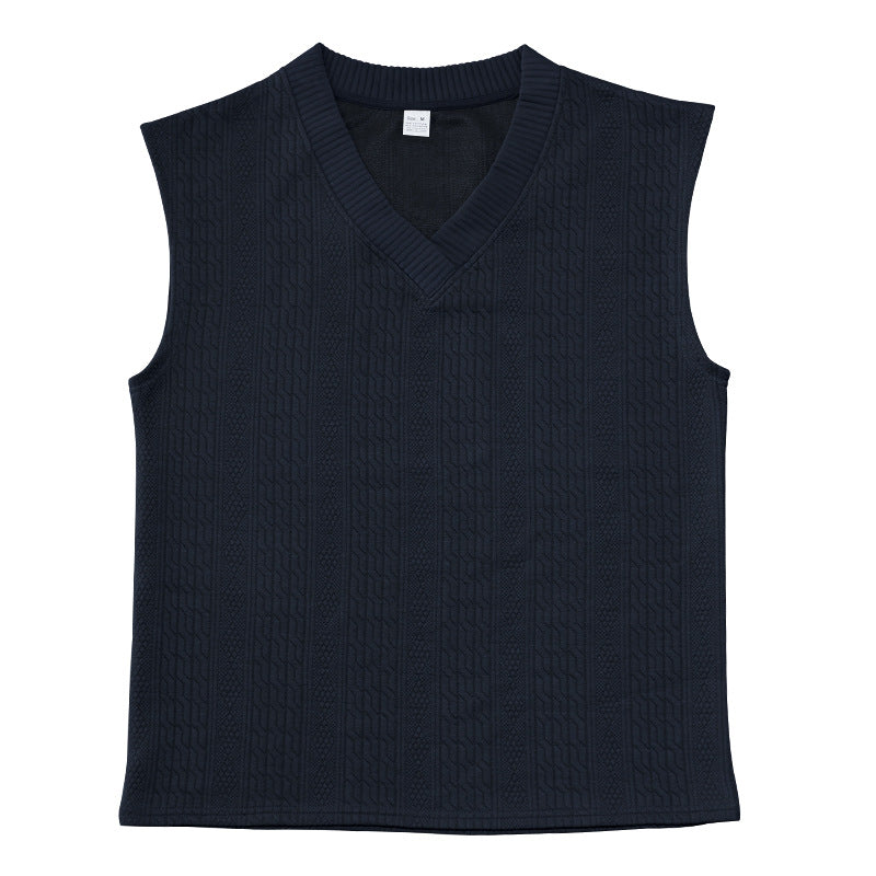 Independent Station Cross-border New plus size European and American Men's Casual V-neck Loose Jacquard Knit Sleeveless Vest Top
