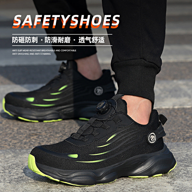 Steel Toe Button-Up Shoes Wholesale, Men's Safety Shoes, Anti-Smash, Anti-Puncture, Lightweight, Non-Slip, Wear-Resistant, Safety Work Site Fly-Knit Shoes