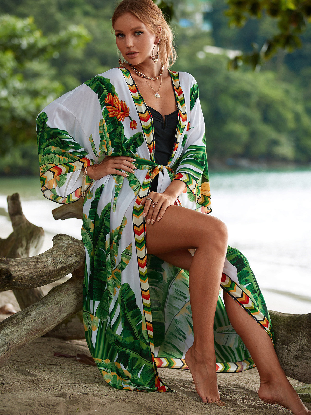 2023 New European and American Cotton Print Beach Jacket Sexy Sun Protection Cardigan Holiday Bikini Overshirt Women