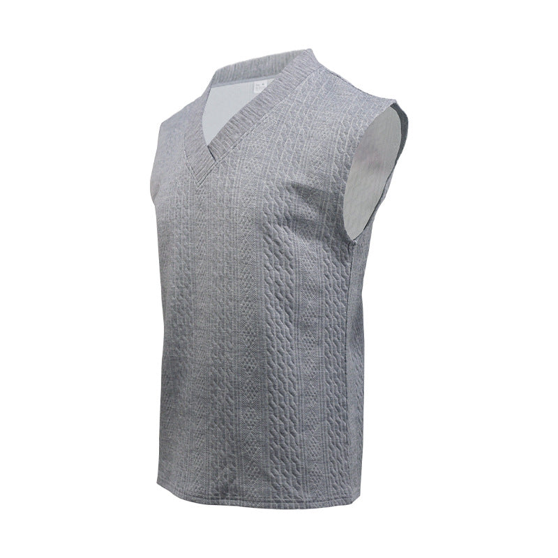 Independent Station Cross-border New plus size European and American Men's Casual V-neck Loose Jacquard Knit Sleeveless Vest Top