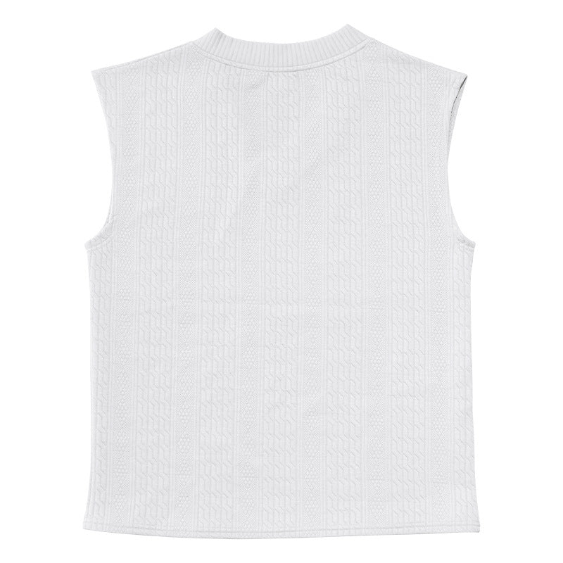 Independent Station Cross-border New plus size European and American Men's Casual V-neck Loose Jacquard Knit Sleeveless Vest Top