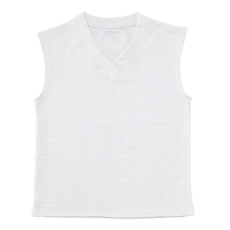 Independent Station Cross-border New plus size European and American Men's Casual V-neck Loose Jacquard Knit Sleeveless Vest Top