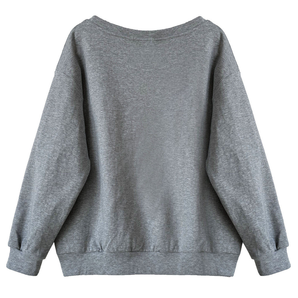 Luxi Relaxed Shoulder Sweatshirt Women's 2025 Autumn New Loose Lazy Style One-Neck Off-Shoulder Top 2809