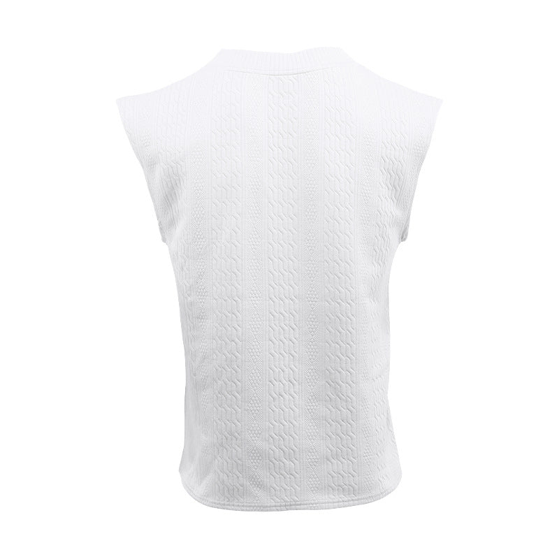 Independent Station Cross-border New plus size European and American Men's Casual V-neck Loose Jacquard Knit Sleeveless Vest Top