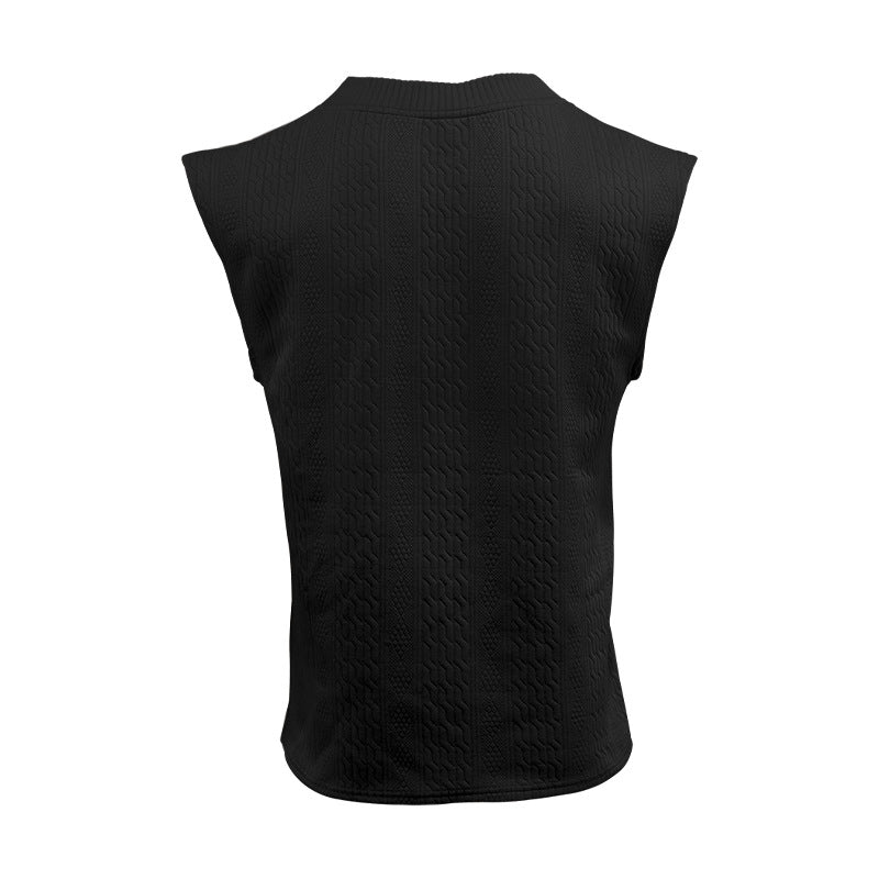 Independent Station Cross-border New plus size European and American Men's Casual V-neck Loose Jacquard Knit Sleeveless Vest Top