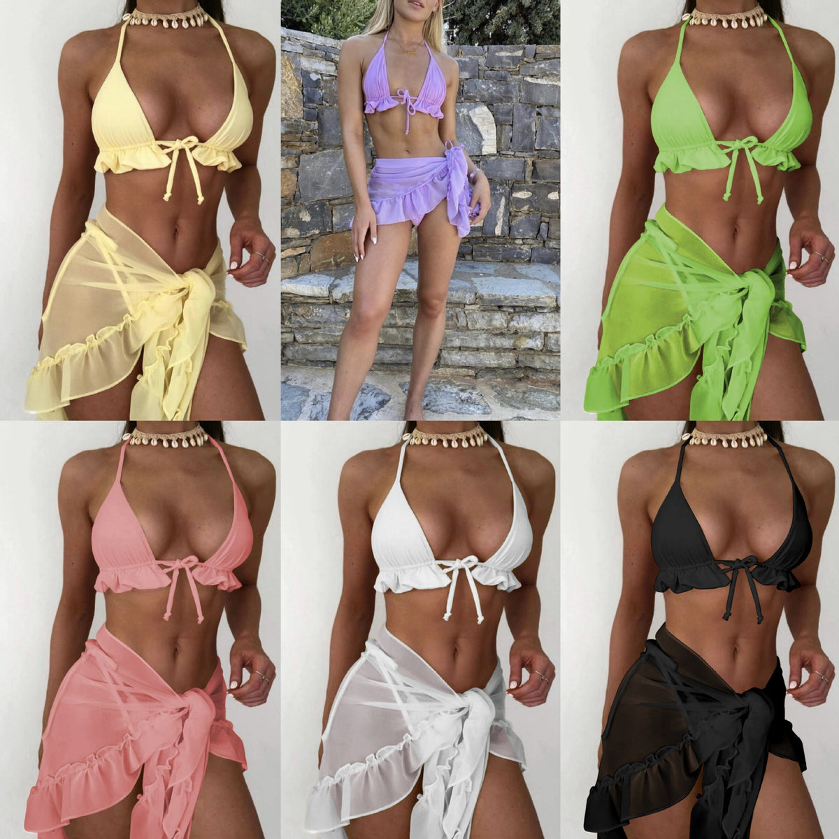 2025 European and American New Mesh Skirt Pleated Swimsuit Bikini Bikini Cross-Border Aliexpress