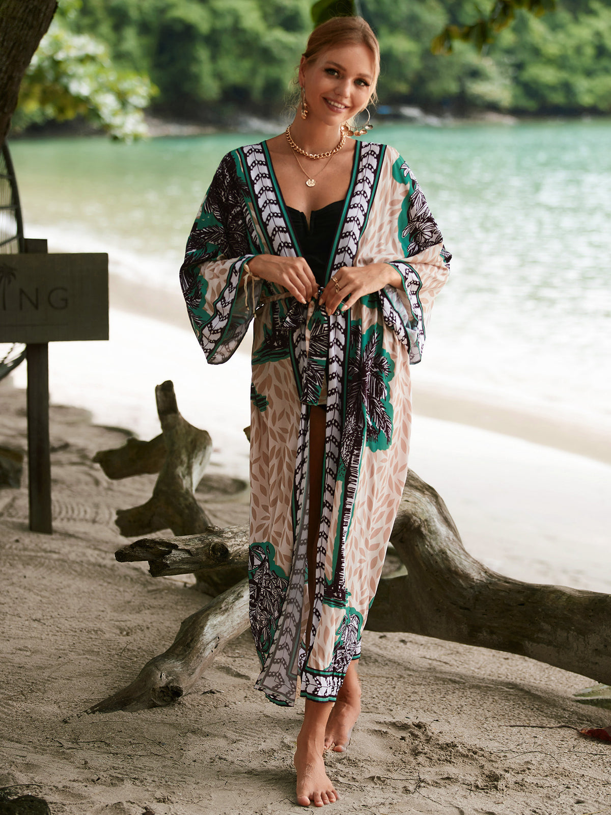 2023 New European and American Cotton Print Beach Jacket Sexy Sun Protection Cardigan Holiday Bikini Overshirt Women