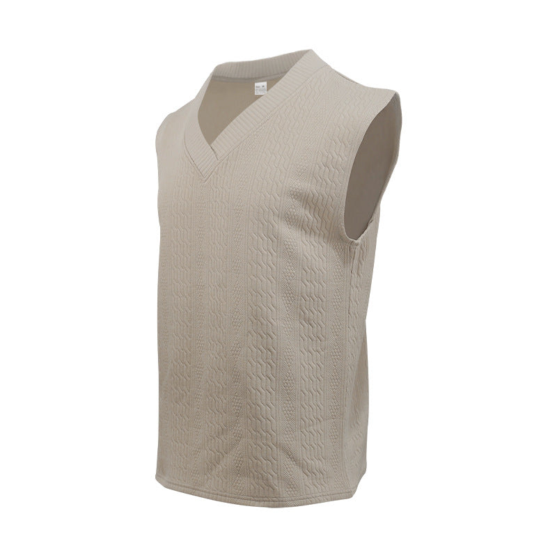 Independent Station Cross-border New plus size European and American Men's Casual V-neck Loose Jacquard Knit Sleeveless Vest Top