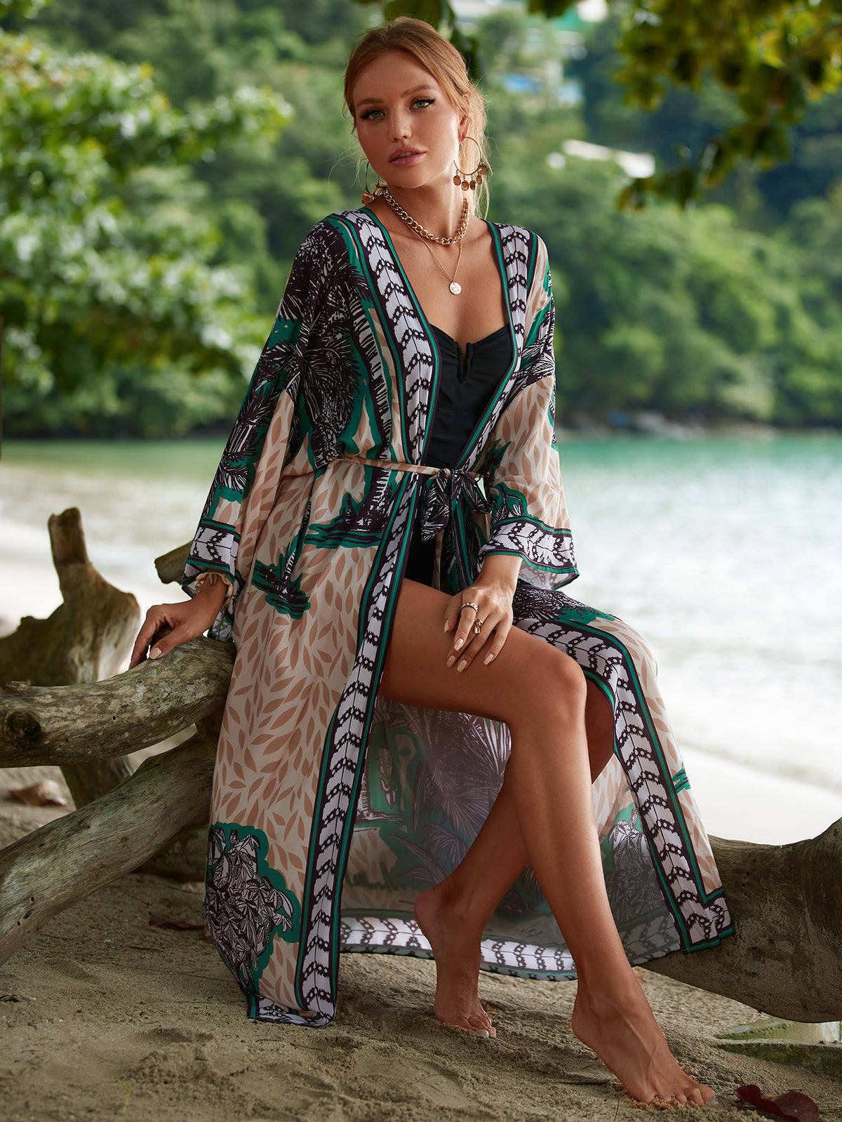 2023 New European and American Cotton Print Beach Jacket Sexy Sun Protection Cardigan Holiday Bikini Overshirt Women