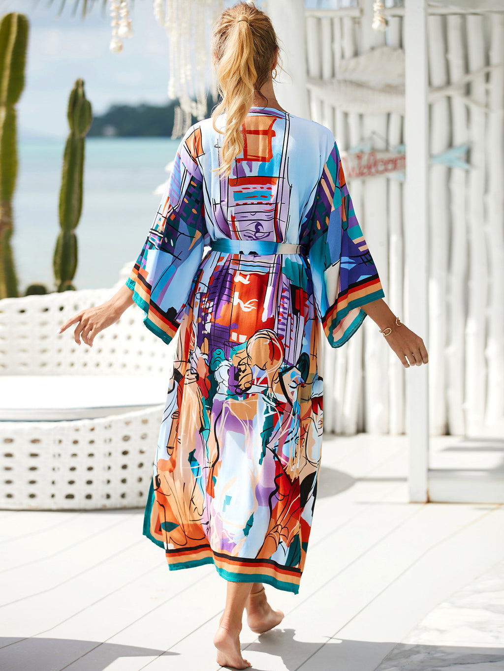 2023 New European and American Cotton Print Beach Jacket Sexy Sun Protection Cardigan Holiday Bikini Overshirt Women