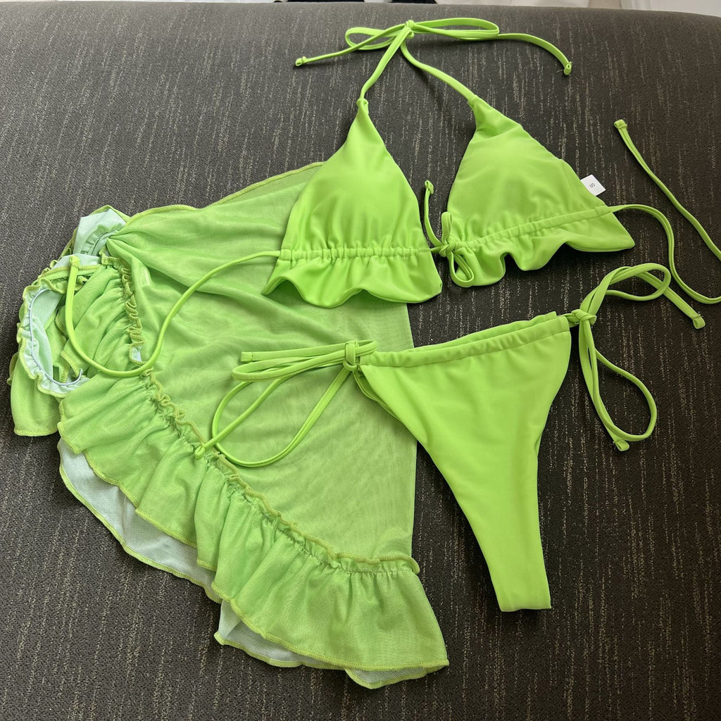 2025 European and American New Mesh Skirt Pleated Swimsuit Bikini Bikini Cross-Border Aliexpress