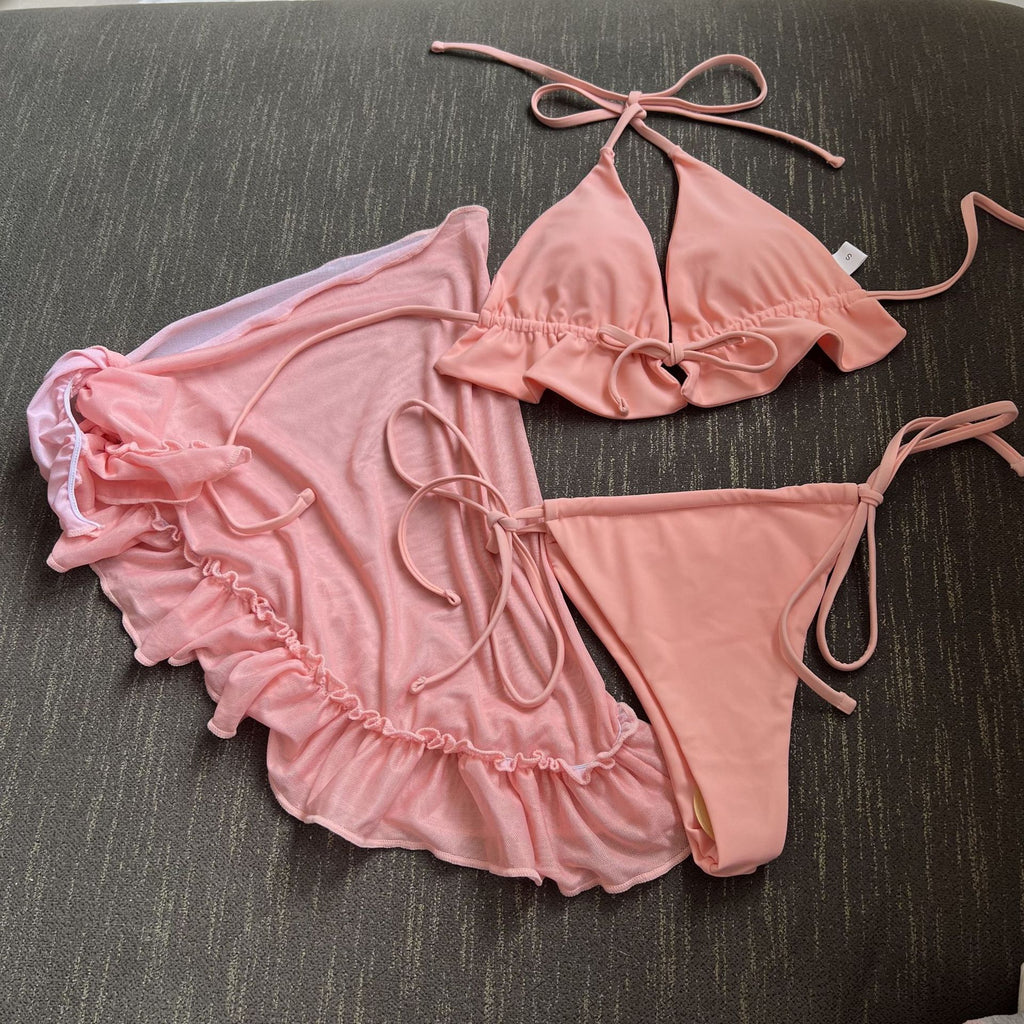 2025 European and American New Mesh Skirt Pleated Swimsuit Bikini Bikini Cross-Border Aliexpress