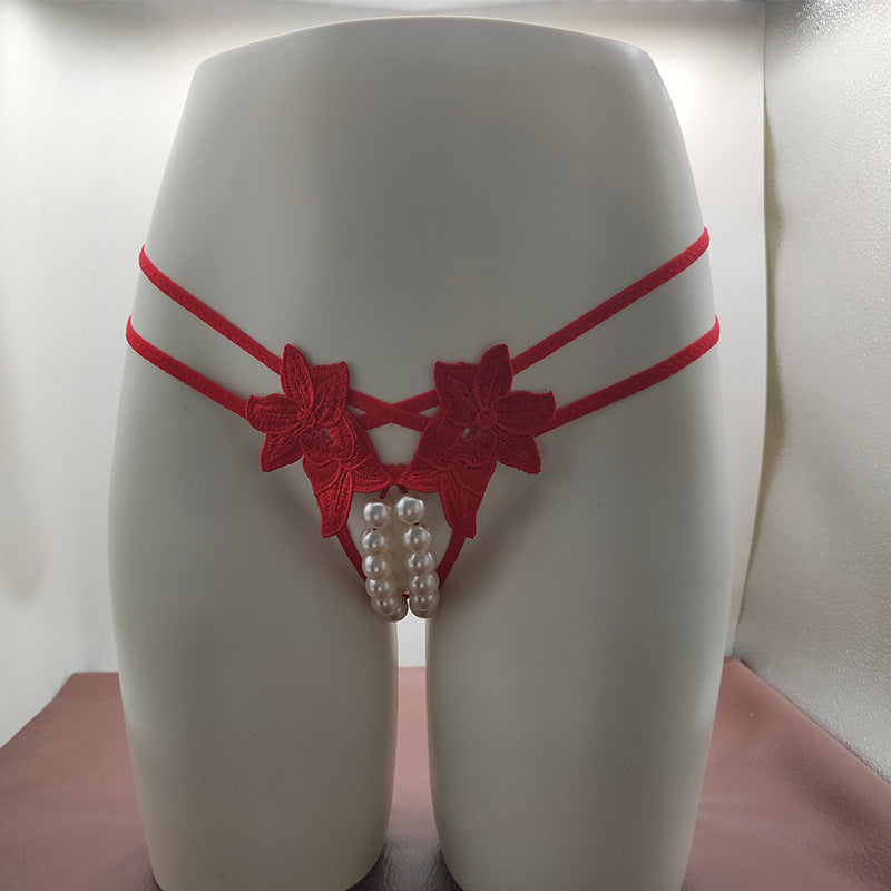 Sexy Underwear Underwear Women's Oversized Double-Row Pearl G-string Open-Gear No-off Insertable European and American Nightclub Underwear