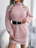 Real Shot of Autumn and Winter European and American Casual Button-Down High-Neck Long-Sleeved Bottoming Sweater Dress Amazon Independent Station Cross-Border Women's Clothing