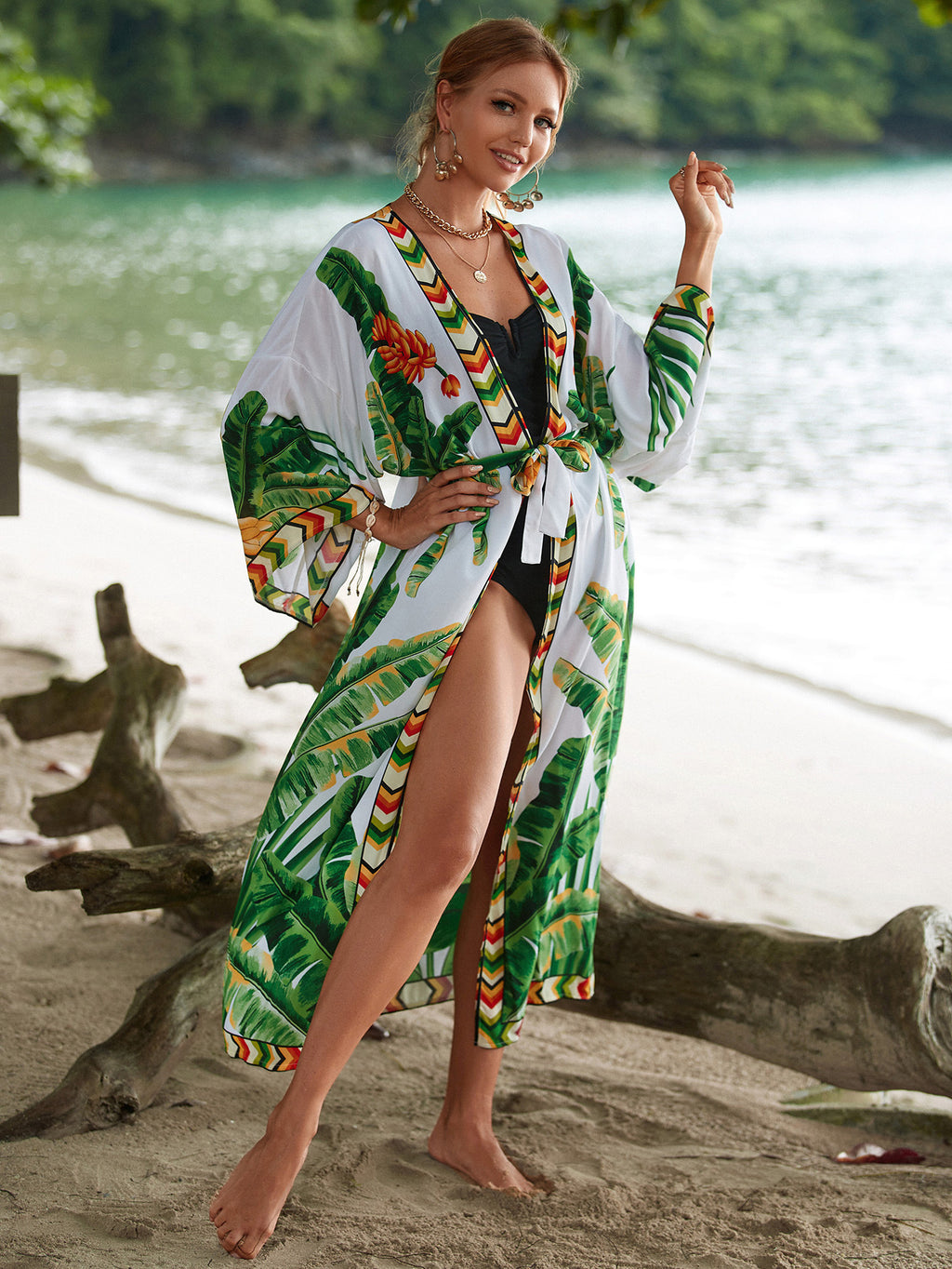 2023 New European and American Cotton Print Beach Jacket Sexy Sun Protection Cardigan Holiday Bikini Overshirt Women