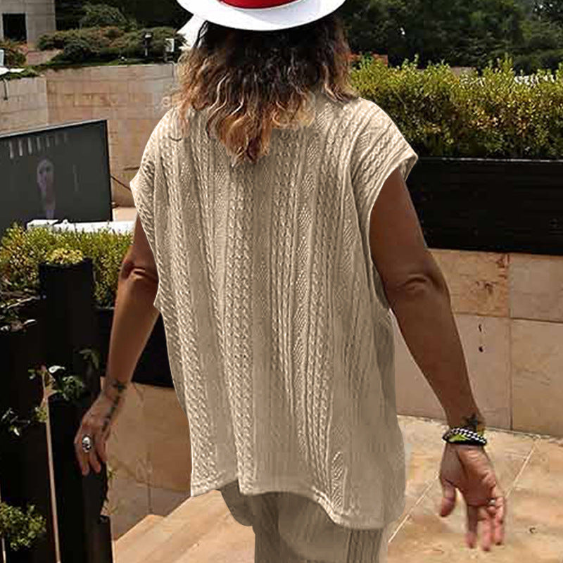 Independent Station Cross-border New plus size European and American Men's Casual V-neck Loose Jacquard Knit Sleeveless Vest Top