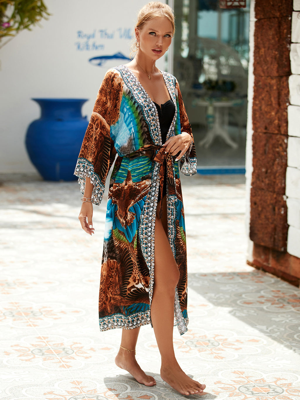 2023 New European and American Cotton Print Beach Jacket Sexy Sun Protection Cardigan Holiday Bikini Overshirt Women