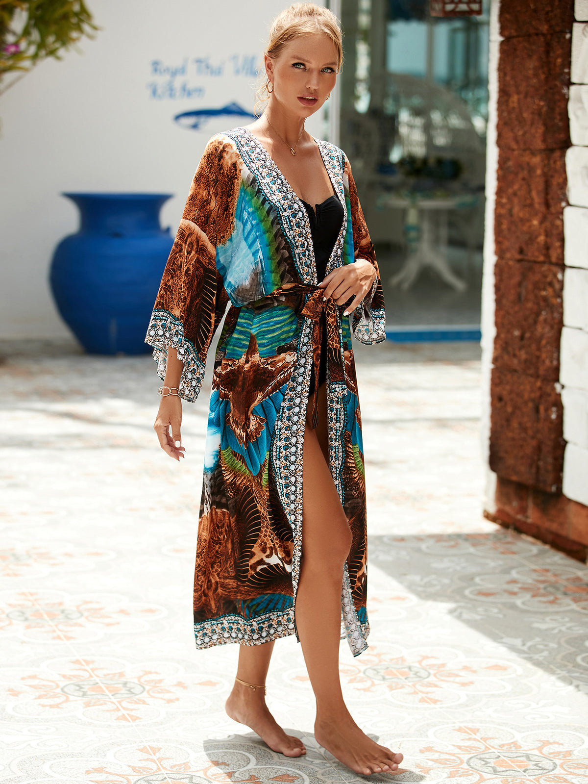 2023 New European and American Cotton Print Beach Jacket Sexy Sun Protection Cardigan Holiday Bikini Overshirt Women