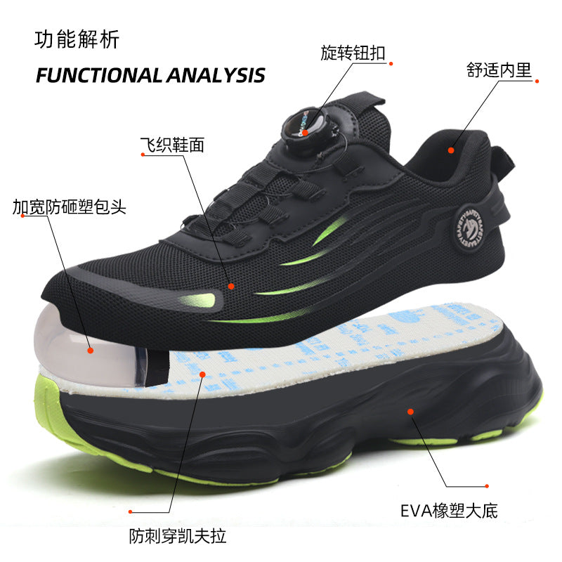 Steel Toe Button-Up Shoes Wholesale, Men's Safety Shoes, Anti-Smash, Anti-Puncture, Lightweight, Non-Slip, Wear-Resistant, Safety Work Site Fly-Knit Shoes