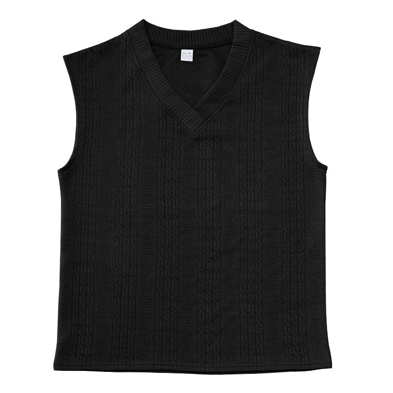 Independent Station Cross-border New plus size European and American Men's Casual V-neck Loose Jacquard Knit Sleeveless Vest Top