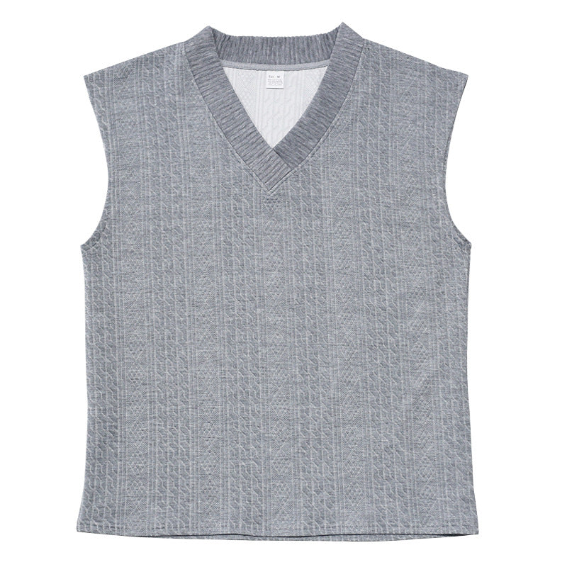Independent Station Cross-border New plus size European and American Men's Casual V-neck Loose Jacquard Knit Sleeveless Vest Top