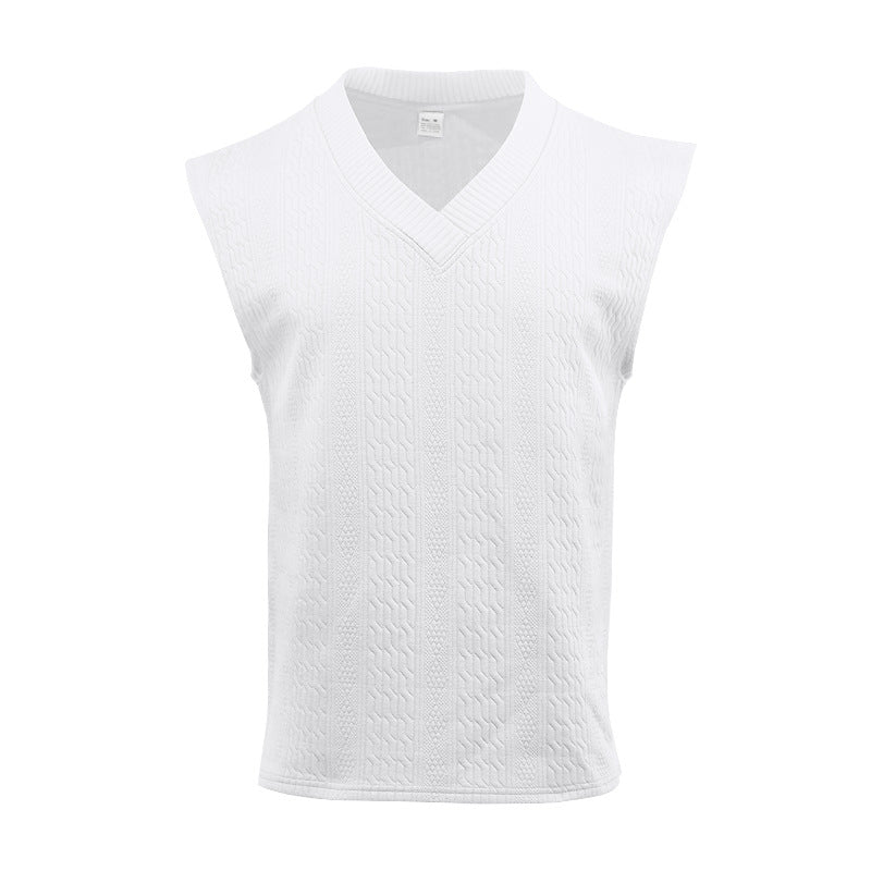 Independent Station Cross-border New plus size European and American Men's Casual V-neck Loose Jacquard Knit Sleeveless Vest Top