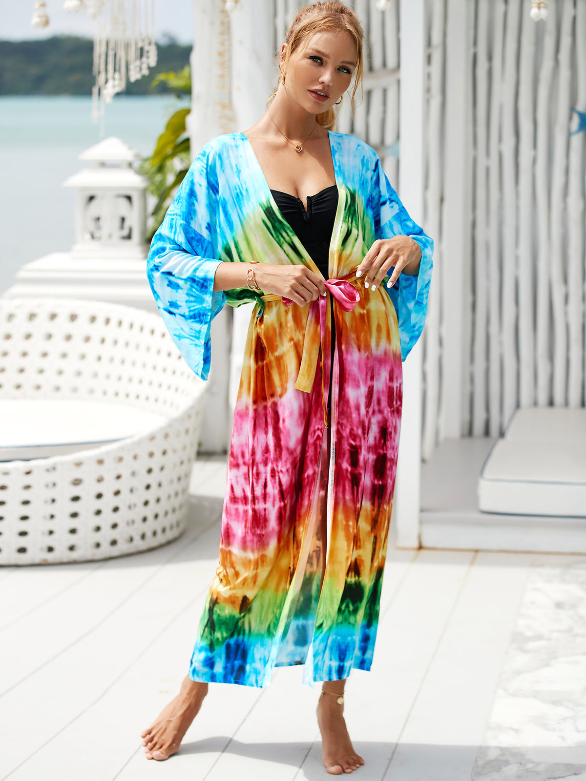 2023 New European and American Cotton Print Beach Jacket Sexy Sun Protection Cardigan Holiday Bikini Overshirt Women