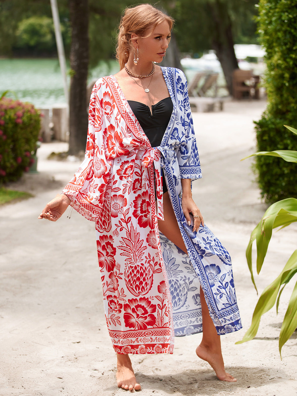 2023 New European and American Cotton Print Beach Jacket Sexy Sun Protection Cardigan Holiday Bikini Overshirt Women