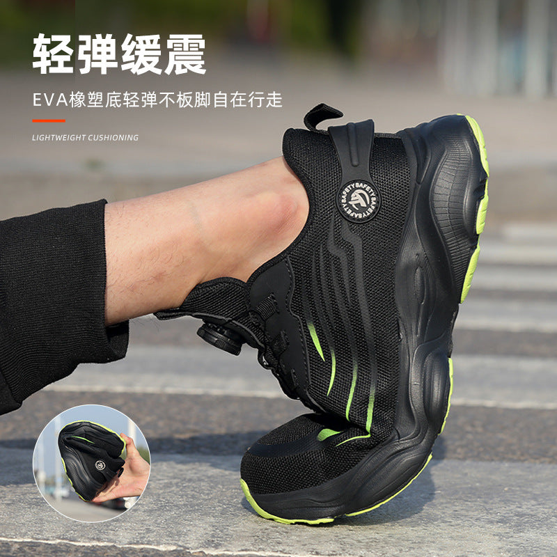Steel Toe Button-Up Shoes Wholesale, Men's Safety Shoes, Anti-Smash, Anti-Puncture, Lightweight, Non-Slip, Wear-Resistant, Safety Work Site Fly-Knit Shoes