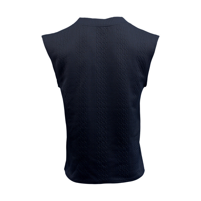Independent Station Cross-border New plus size European and American Men's Casual V-neck Loose Jacquard Knit Sleeveless Vest Top