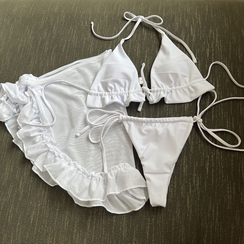 2025 European and American New Mesh Skirt Pleated Swimsuit Bikini Bikini Cross-Border Aliexpress