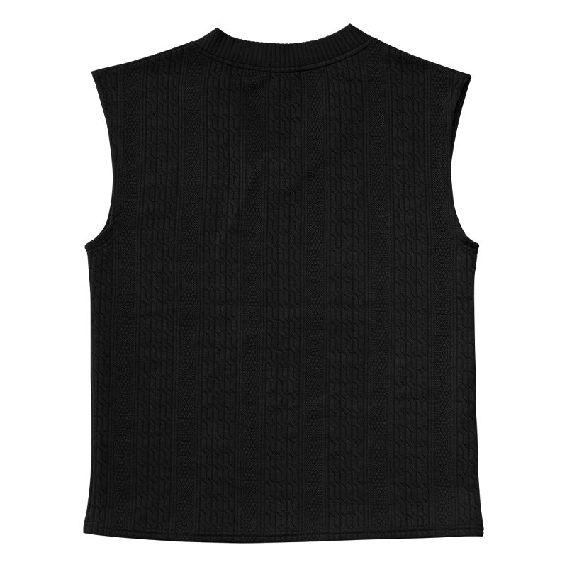 Independent Station Cross-border New plus size European and American Men's Casual V-neck Loose Jacquard Knit Sleeveless Vest Top
