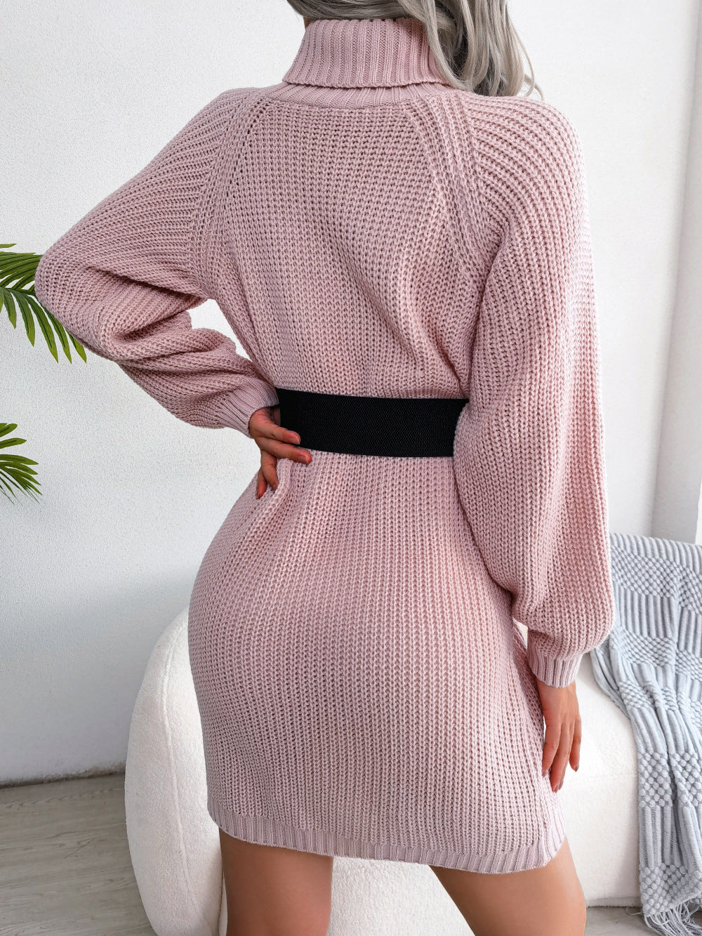 Real Shot of Autumn and Winter European and American Casual Button-Down High-Neck Long-Sleeved Bottoming Sweater Dress Amazon Independent Station Cross-Border Women's Clothing
