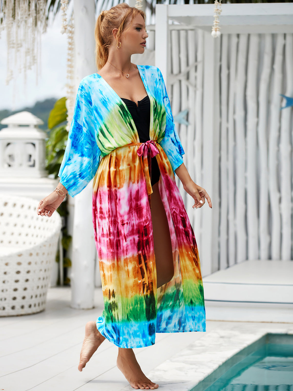 2023 New European and American Cotton Print Beach Jacket Sexy Sun Protection Cardigan Holiday Bikini Overshirt Women