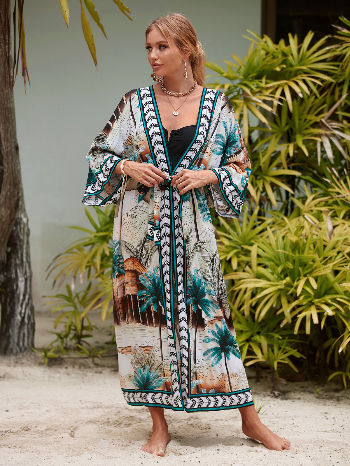 2023 New European and American Cotton Print Beach Jacket Sexy Sun Protection Cardigan Holiday Bikini Overshirt Women
