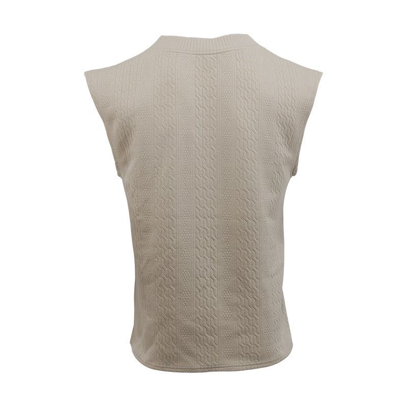 Independent Station Cross-border New plus size European and American Men's Casual V-neck Loose Jacquard Knit Sleeveless Vest Top